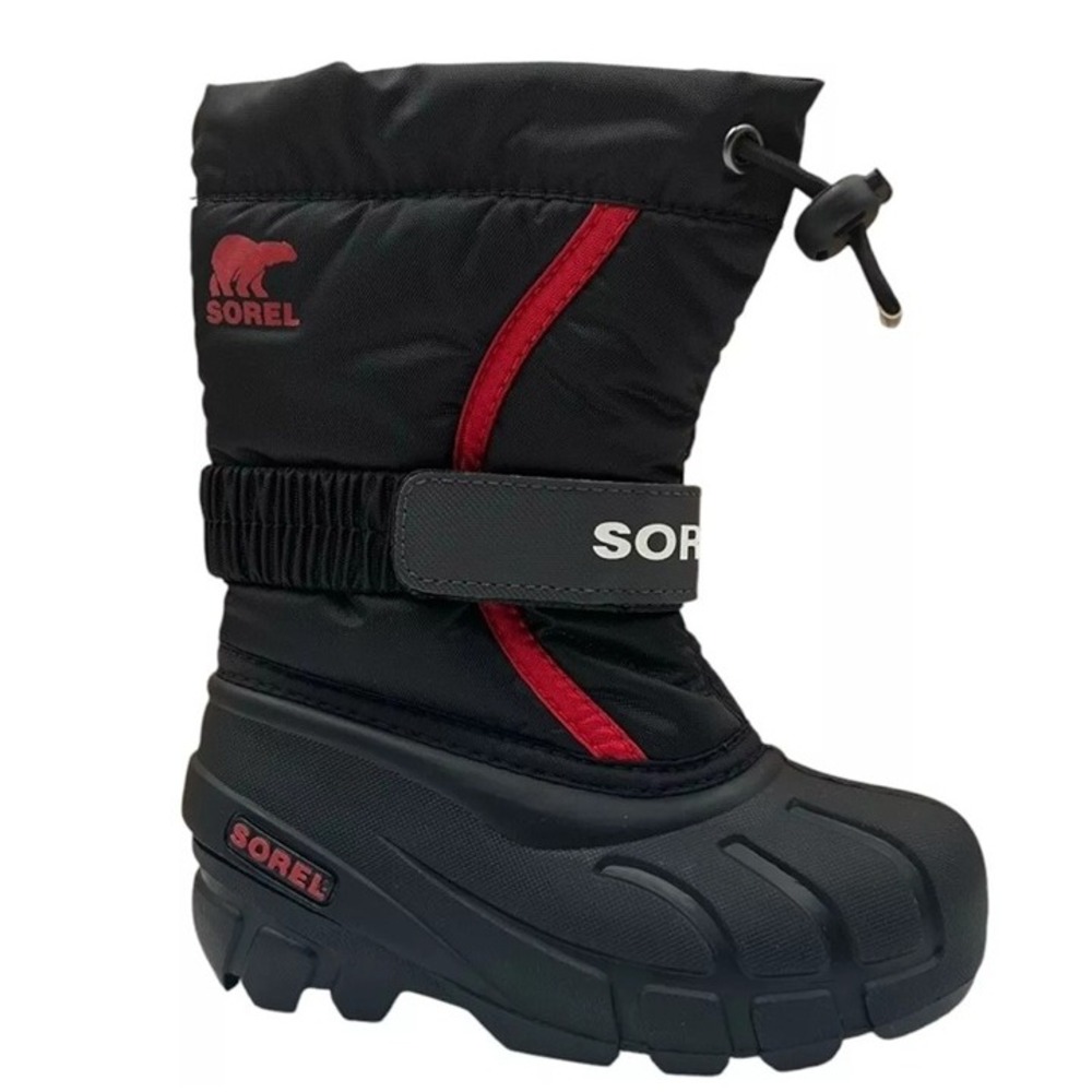 Sorel Toddler Boys Winter Snow Boots Size 9 Black Red Insulated Waterproof Shoes